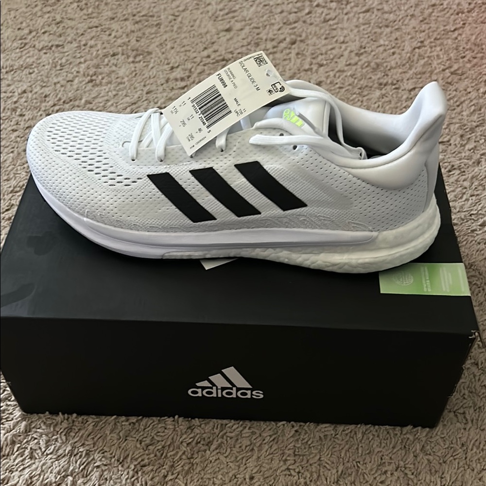 Adidas Solarglide White Running Shoes with Black Stripes
